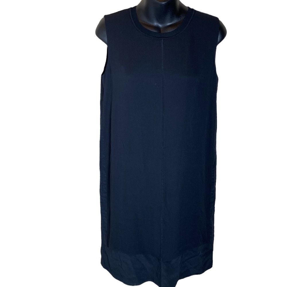 VINCE small 100% silk black sleeveless shirt dress shift Lagenlook quiet luxury
